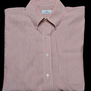 Brooks Brothers 346 Shirt Red & White Stripe Non Iron Stretch Sz 16 32/33 / LG